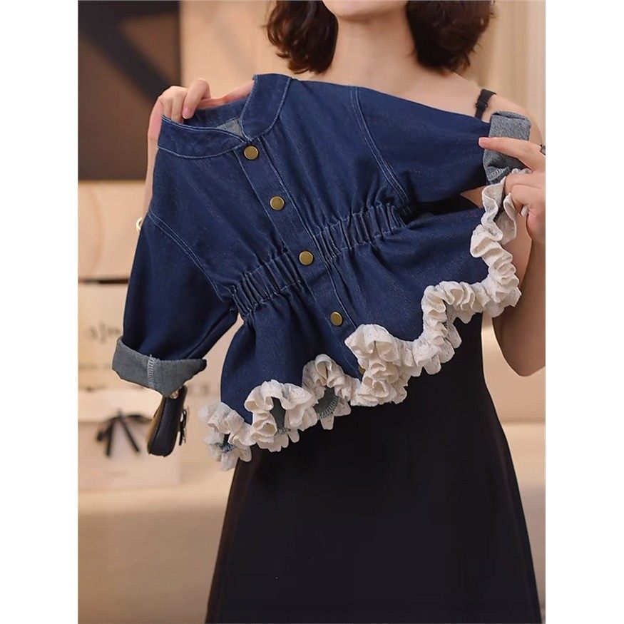 欧洲站女童秋季牛仔外套2025新款女孩洋气中长款卡通拼接花边甜美,童装/婴儿装/亲子装,儿童牛仔外套,淘宝优惠券,粉丝福利购,淘宝优惠卷