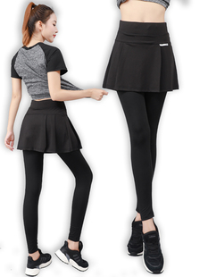 长裤裙女假两件打底裤显瘦外穿弹力运动健身裤一体跑步百褶连裤裙