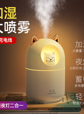 USB充电萌猫加湿器 猫咪萌宠七彩小夜灯大雾量桌面车载礼品印