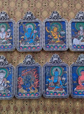 新款八大守护神唐卡雪狮子噶乌盒蓝唐文殊随身小唐卡吊坠旅游纪念