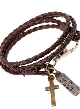 速卖通爆款PU编织皮革仿牛皮手链双圈情侣款仿真皮手链朋克饰品