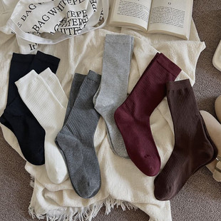 纯色袜子女中筒秋季 精梳棉安可拉红堆堆袜孕妇长筒袜月子袜