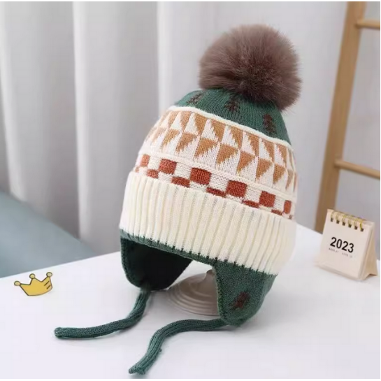 儿童帽子秋冬季护耳帽宝宝针织保暖防风套头帽男女童提花毛线冬帽