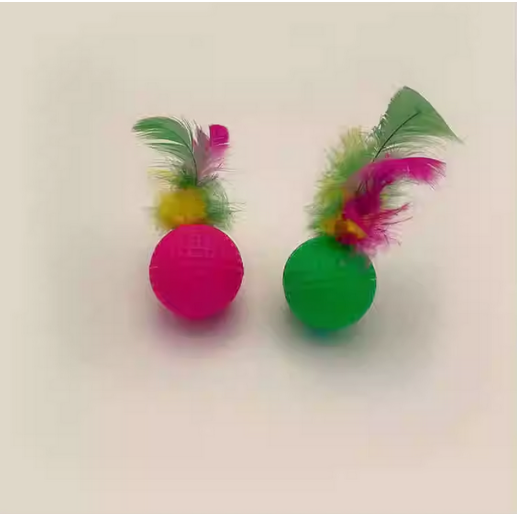 猫咪发声玩具彩色羽毛球不倒翁益智耐咬耐玩铃铛球猫咪玩具