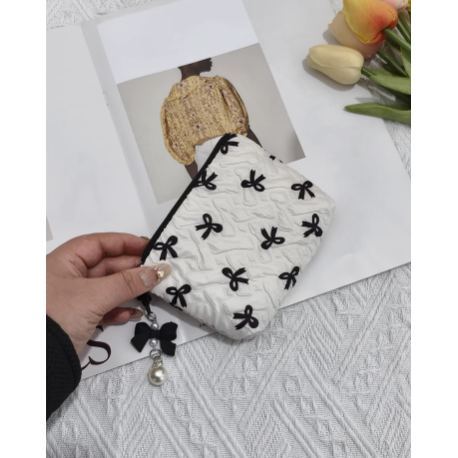 小清新蝴蝶结布艺零钱包女大容量卡片收纳包迷你口红化妆包耳机包