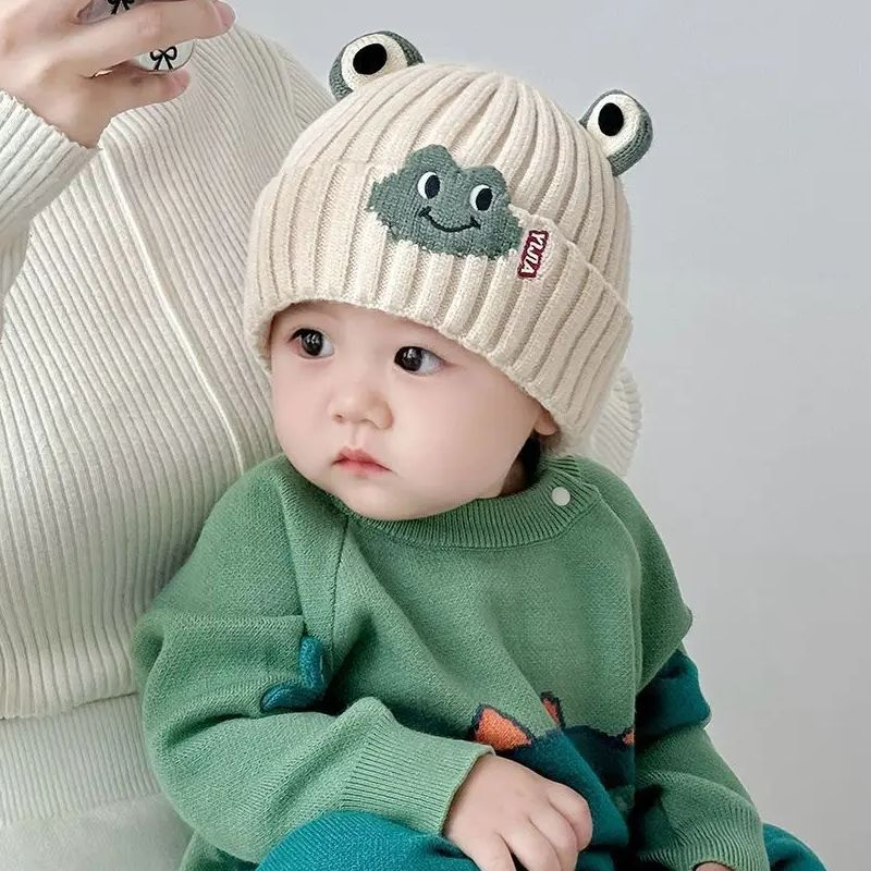 婴幼儿毛线帽秋冬季韩版可爱青蛙男女宝宝韩版针织套头护耳保暖厚