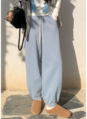 SEAWHEN海维恩加绒束口裤女冬季保暖抽绳休闲裤宽松运动风长裤