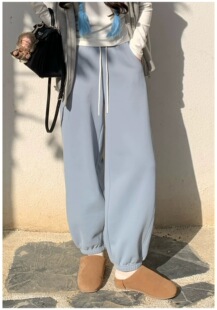 SEAWHEN海维恩加绒束口裤女冬季保暖抽绳休闲裤宽松运动风长裤