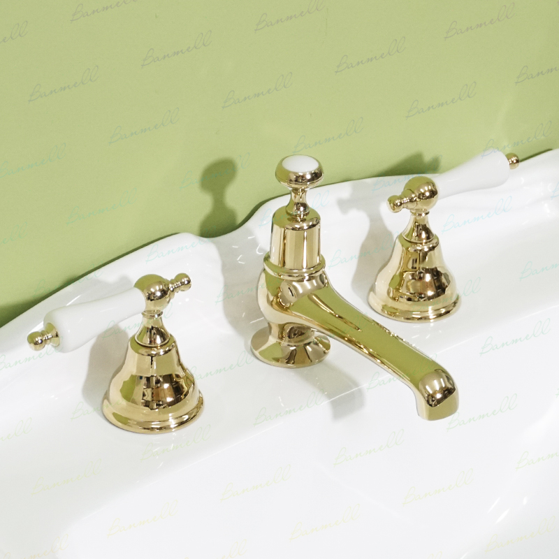 英国陶瓷金色复古面盆水龙头