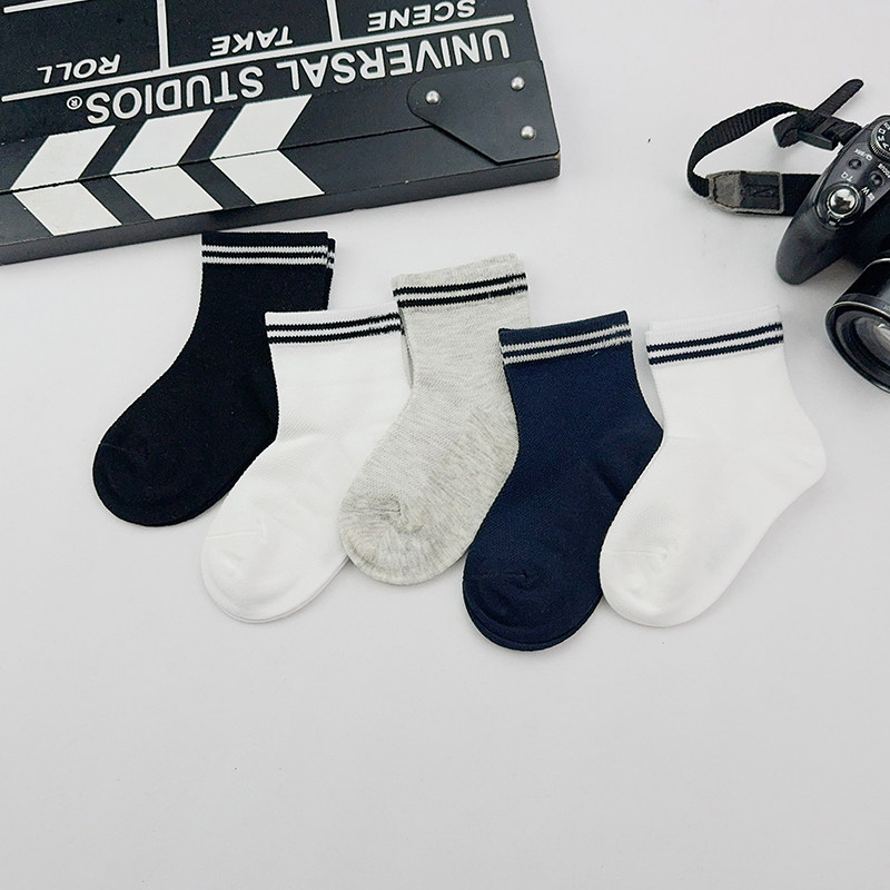 儿童袜子男女童夏季薄款宝宝春秋纯棉学院风中筒袜网眼条纹无骨袜