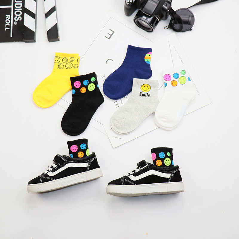 儿童袜子春季纯棉女孩中筒袜男女童笑脸可爱春夏宝宝薄款短袜棉袜