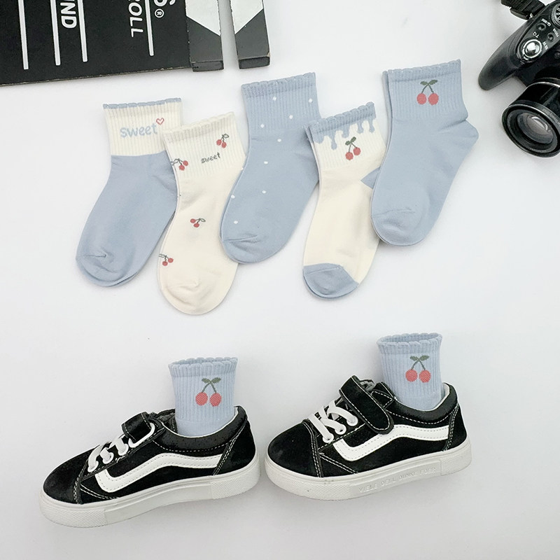 女童袜子纯棉春秋儿童中筒女孩宝宝春季棉袜夏天童袜小女孩花边袜