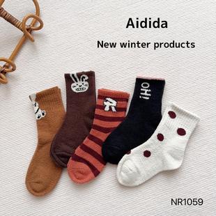 爱滴答儿童袜子加厚秋冬季纯棉女童加绒款珊瑚绒地板袜宝宝保暖袜