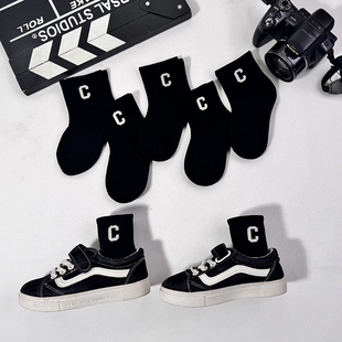 爱滴嗒男童袜子纯棉儿童秋冬男孩男宝黑色冬季棉袜大童儿童袜无骨