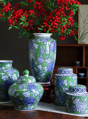 新中式青花瓷陶瓷花瓶水培插花器家居软装书房办公室客厅装饰摆件