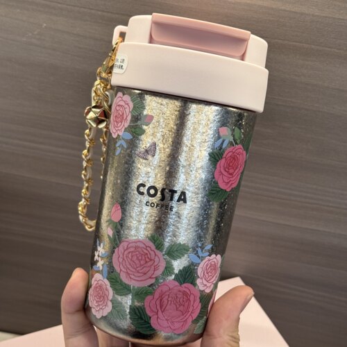 COSTA浮光花影纯钛保温杯500ml双饮吸管杯玫瑰冰花礼盒随行咖啡杯