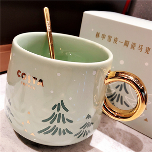 Costa林中雪月马克杯轻奢手柄陶瓷杯礼盒套装 可爱男女咖啡日式杯