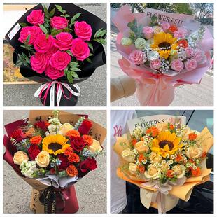 99朵玫瑰花束妇女节向日葵生日鲜花北京市房山区城关新镇向阳街道