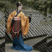 卿如故原创汉服魏晋南北朝复原杂裾五件套装 仿蜀锦交领拖尾神仙服