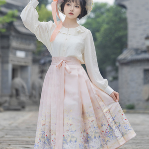 卿如故原创白菜汉服明制八分马面裙仿妆花一片式荷叶领衬衫汉元素