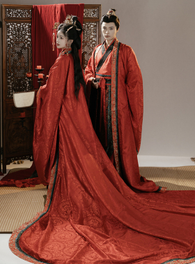 卿如故原创汉服汉制婚服红色礼服套装男女重工大放量拖尾复原形制