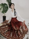 Qing ru Оригинал Hanfu Mingmu Make -сделать сделайте макияж красную песню, вышитую рукав с пятью складками