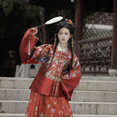 卿如故原创汉服明制对襟短袄红色上衣立领方领婚服套装 现款 订婚服