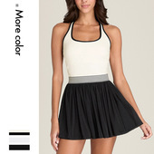 伽伊人瑜伽两件套高腰镂空美背撞色裸感速干网球裙 防走光打底裤