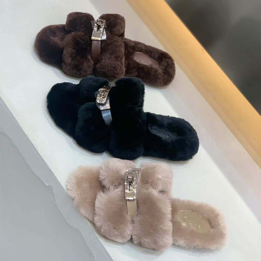 欧洲站2025秋季新款真皮女鞋圆头平底包头拖鞋女外穿毛毛拖鞋女,女鞋,一字拖,淘宝优惠券,粉丝福利购,淘宝优惠卷