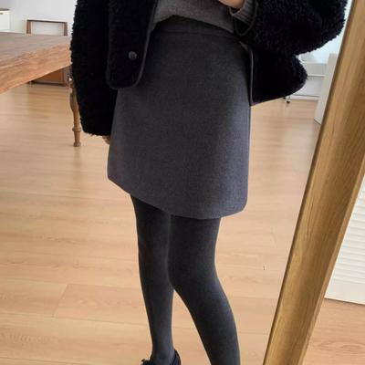 毛呢半身裙百搭A字裙早春松紧腰