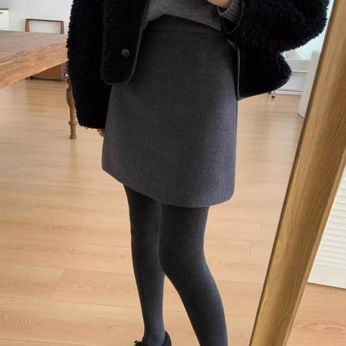 毛呢半身裙百搭A字裙秋冬松紧腰