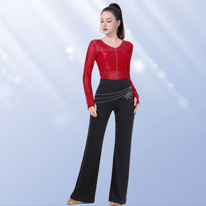 新款吉特巴提花舞服拉丁舞勾指新潮点帕斯长袖汉舞伦巴三步踩长裤