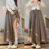 休闲九分阔腿裤 咖色糯米裙裤 女春秋胖mm300斤宽松显瘦高腰A字大码