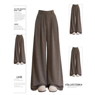 胖mm宽松慵懒梨形身材阔腿裤 300斤韩系咖色糯米西装 大码 女秋季 裤