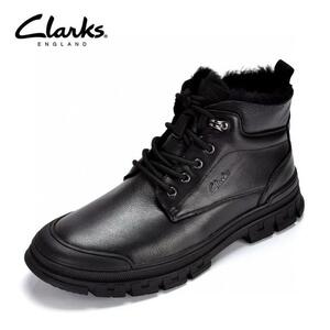 clarks其乐男鞋冬季牛皮羊毛保暖马丁靴高帮皮靴厚底男短靴工装靴