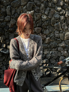 秋上新【More..有熊】开衫针织衫休闲双色上衣针织开衫