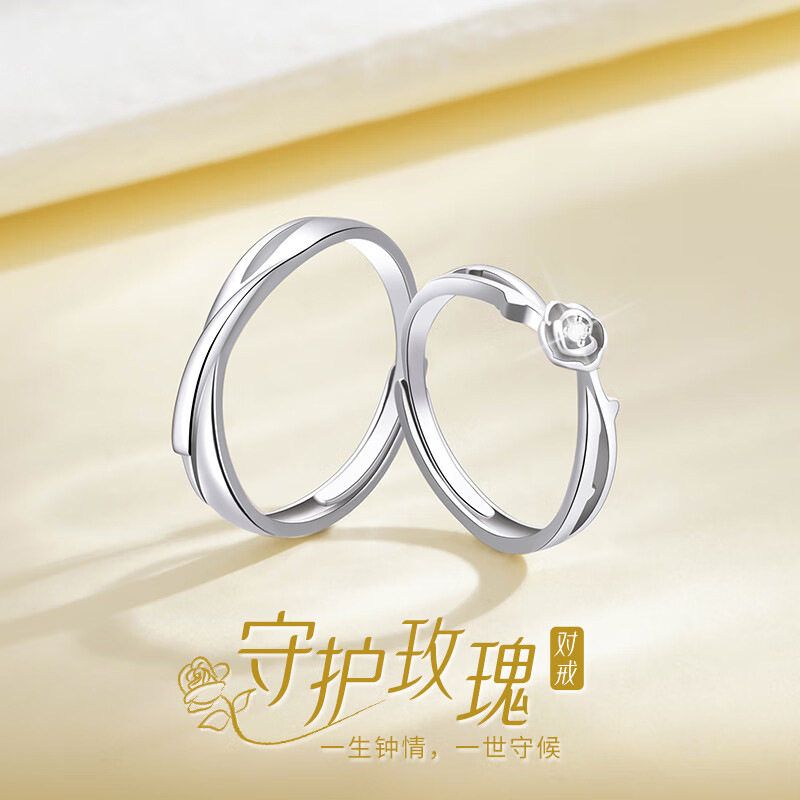守护玫瑰情侣对戒S925纯银戒指男女一对小众设计情人节礼物送女友
