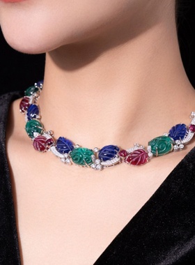 925银镀金高碳钻卡家水果锦囊vintage水果沙拉晚宴中古围兜项链