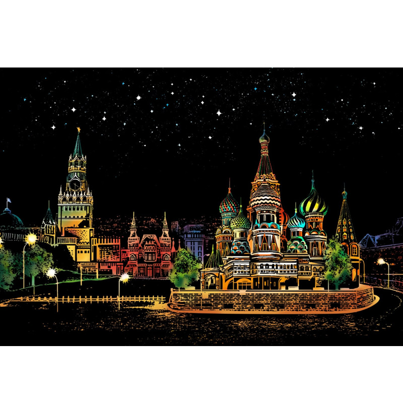 俄罗斯莫斯科红场夜景图成人减压刮刮画手工礼物学生寝室房间挂画