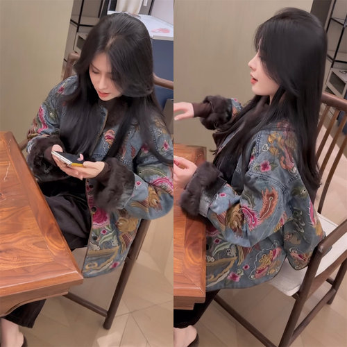 2025冬季新款松弛感新中式国风牛仔外套时髦百搭设计感显瘦棉服