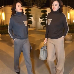 欧货小衫2025新款撞色慵懒风软糯长裤女大码冬装显瘦长袖宽松套装