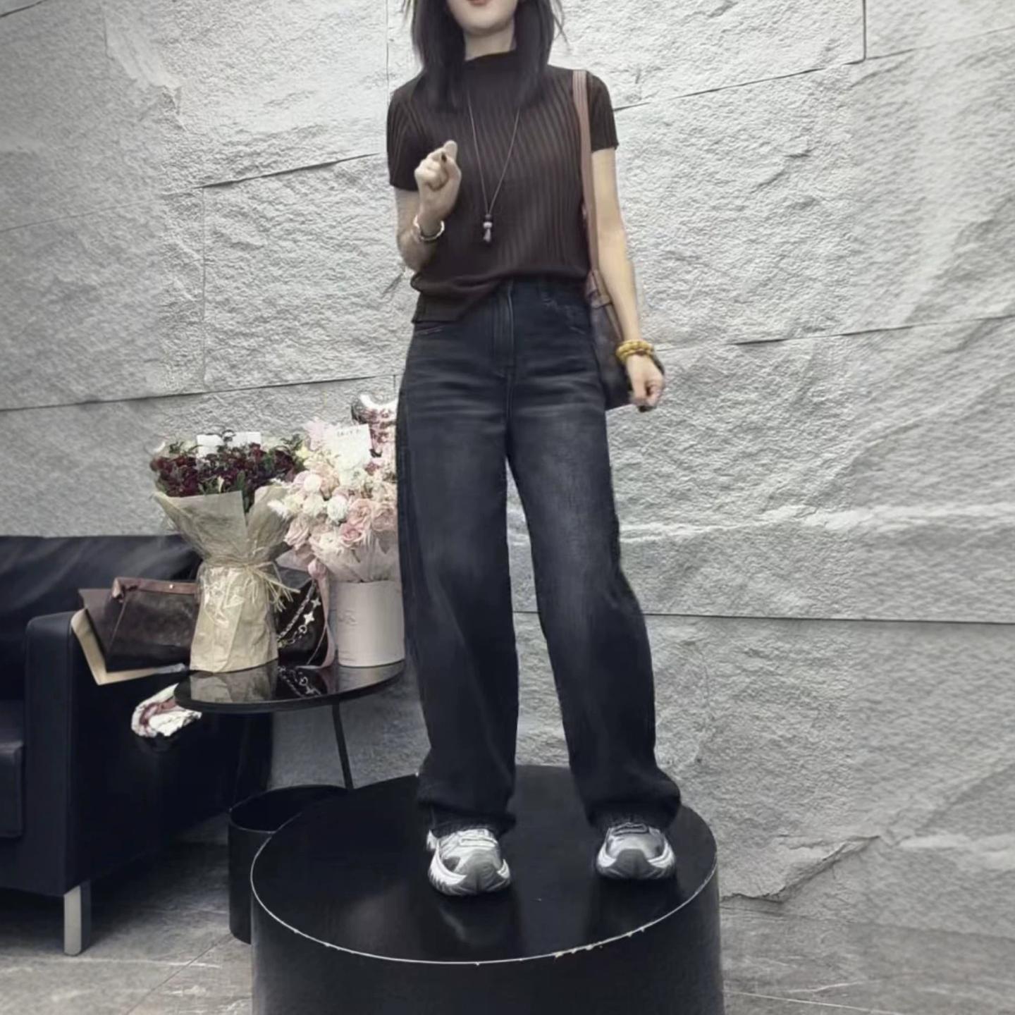 针织衫高腰牛仔裤套装