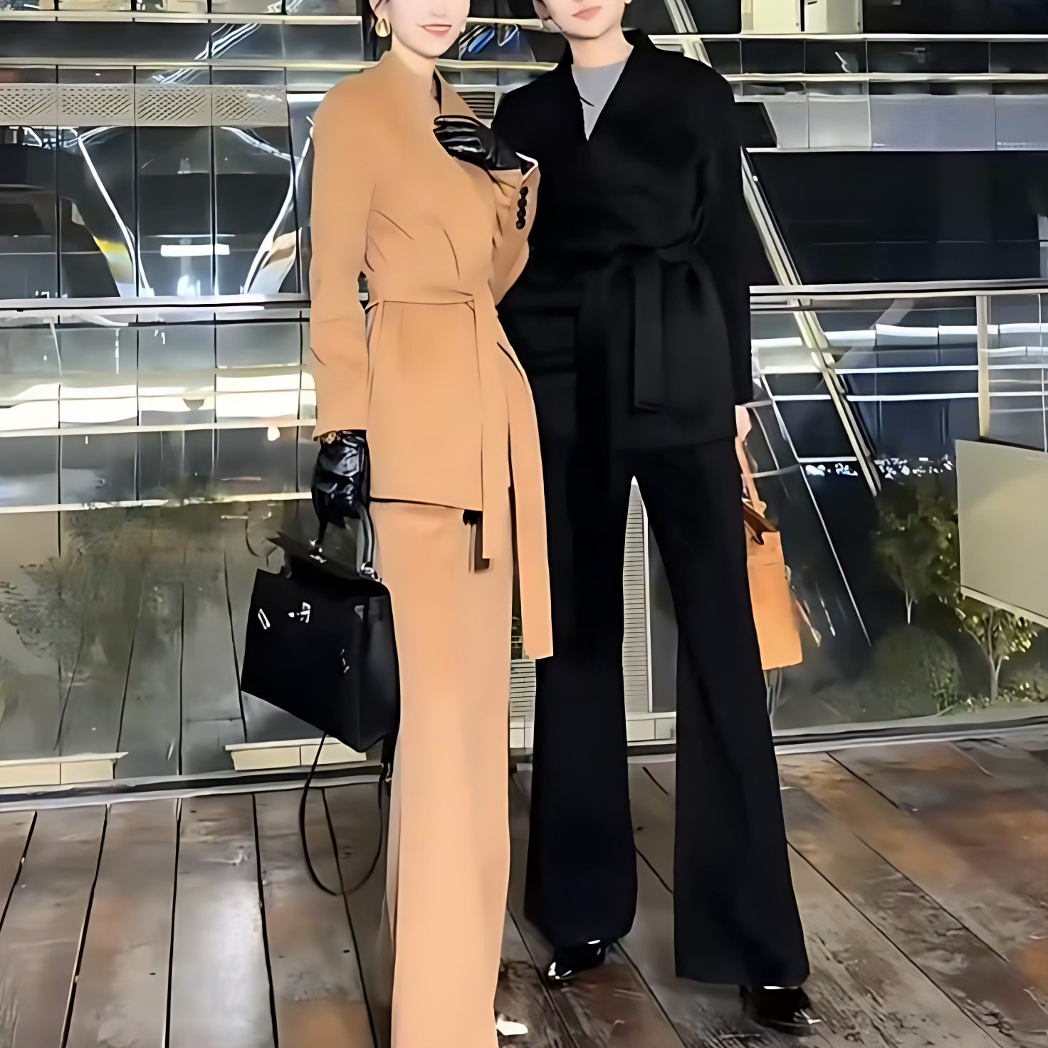 网红同款时尚套装女2025秋冬新款纯色系带显瘦毛呢外套+阔腿裤