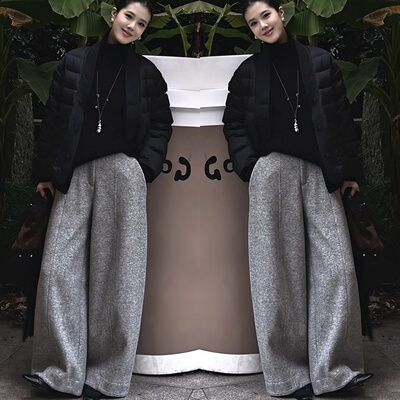 韩式休闲风冬季羽绒棉服女短款黑色宽松加厚保暖外套休闲裤两件套