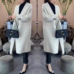 2025新款高级感小个子赫本风中长款白色毛呢外套女款冬季斗篷大衣