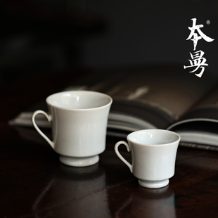 本曼山房70年代创汇期咖啡杯中古德化窑老器物陶瓷柴烧中式执耳杯