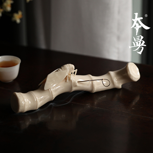 本曼山房知足常乐线香香插白瓷蝉摆件禅意茶室桌面香插香座香道器