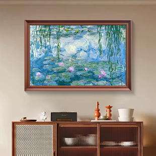 画客厅玄关装 莫奈美式 饰画沙发背景挂画书房卧室画肌理画 睡莲
