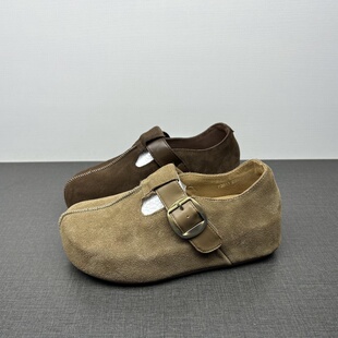 专柜撤柜处理反绒皮玛丽珍鞋女厚底内增高魔术贴勃肯鞋圆头单鞋女