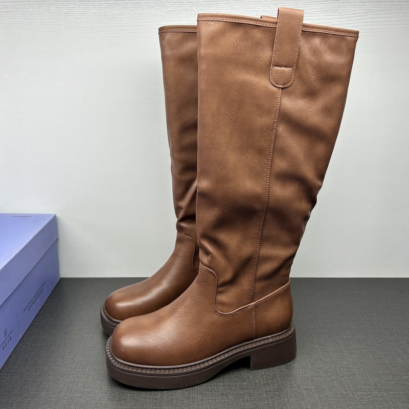 35码撤柜处理高筒靴女秋冬气质百搭英伦风复古加绒不过膝长筒靴子